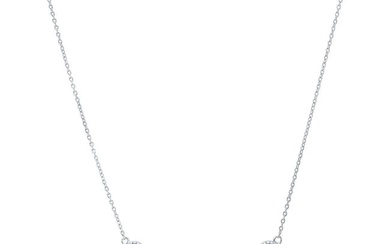 Diamond 7-stone Round Bezel Graduated Necklace With Millgrained Edging In 14k White Gold