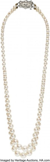 Diamond, Cultured Pearl, Platinum Necklace Ston