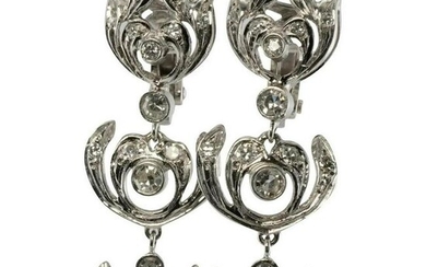 Diamond Earrings 18K White Gold Dangle Drop Vintage