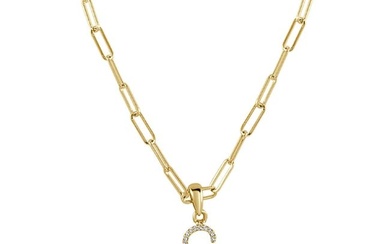 Diamond Paperclip Initial "S" Necklace in 14K Yellow Gold