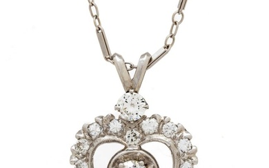 Diamond & 14kt White Gold Heart Pendant Necklace, L 17" 6g