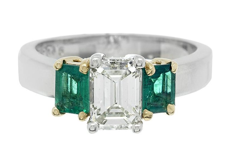 Diamond and Emerald Engagement Ring