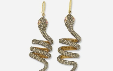 Diamond and ruby snake earrings