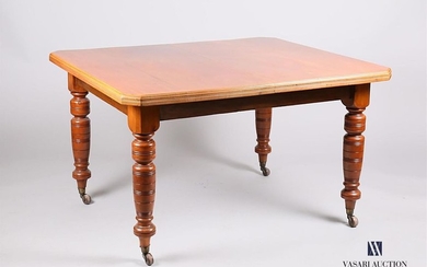 Dining table in mahogany veneer, the rectangular shaped...