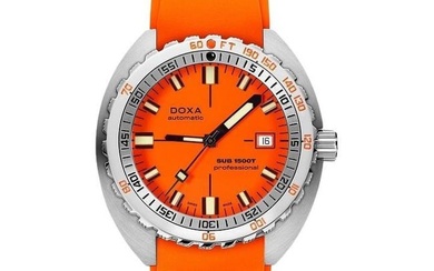 Doxa Sub 1500T Professional 45mm Orange Strap mens Watch 883.10.351.21