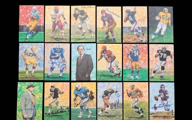 EIGHTEEN AUTOGRAPHED PRO FOOTBALL HALL OF FAME CARDS.