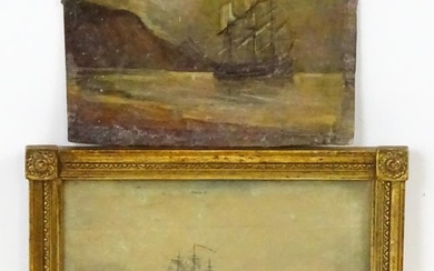 Early 20th century, Marine School, Oil on card, A coastal scene with a clipper ship off the shore.