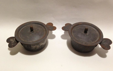 Early 20thc Pair French Covered Small Pots (pudding)