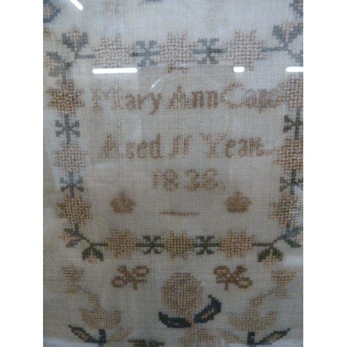 Early Victorian sampler by "Mary Anne Cape, aged 11 years 18...