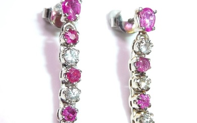 Earrings - 18 kt. White gold Diamond (Natural) - Ruby