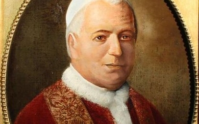 Ecole XIXème. Portrait du pape Pie IX. Huile sur toile. 43 x 34 cm.