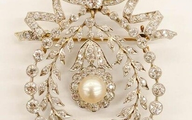 Edwardian Platinum Diamond Bow Wreath Brooch