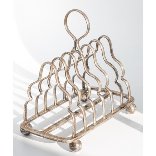 Edwardian Silver Toast Rack Oblong Form with Seven Shaped Ba...