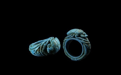 Egyptian Blue Faience Scarab Ring