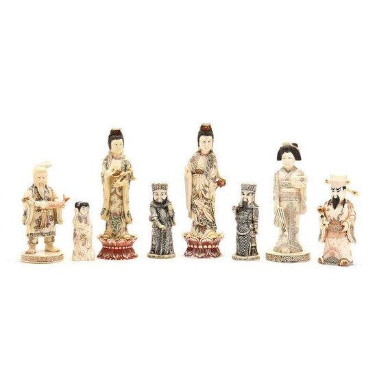 Eight Chinese Carved Bone Figures