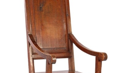 (-), Oak armchair with high back with carved...