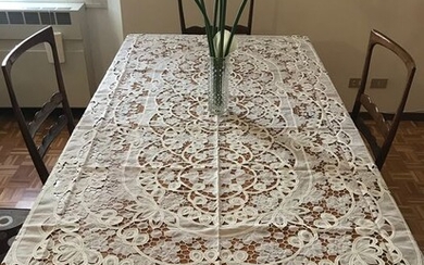 Elegant organza and Renaissance lace tablecloth (9) - Linen, Organza - Mid 20th century