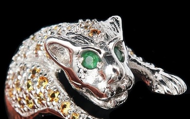 Emerald - Protection ring - Panther - Guardian - Courage, bravery and power - Sapphire - Ring