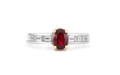 Engagement Ring with Oval Cut Ruby and Diamonds