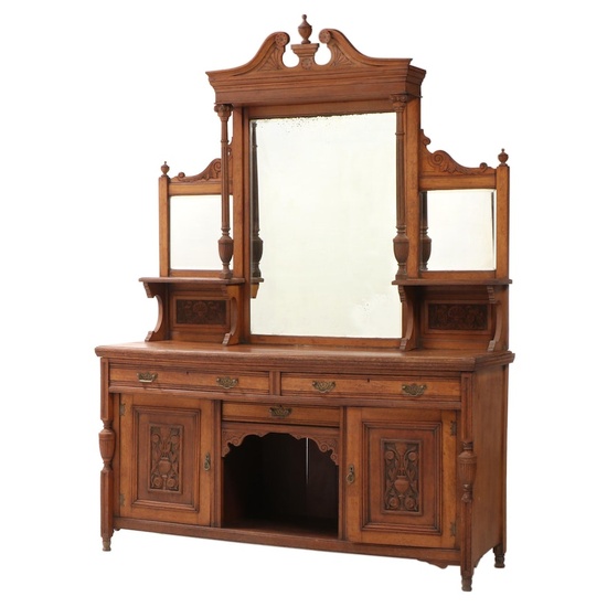English Victorian Renaissance Revival Oak Sideboard Cabinet, 19th Century