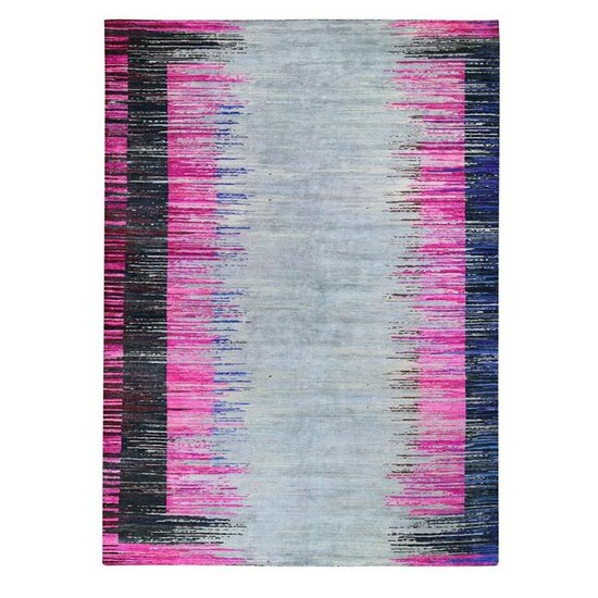 Erased Horizontal Line Design Pink Sari Silk With
