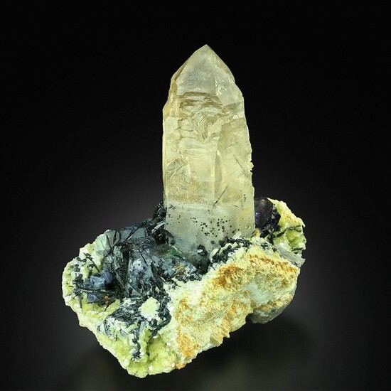 Etched Smoky Quartz with Fluorite, Tourmaline and Mica Specimen - 11×9.5×5 cm - 328 g