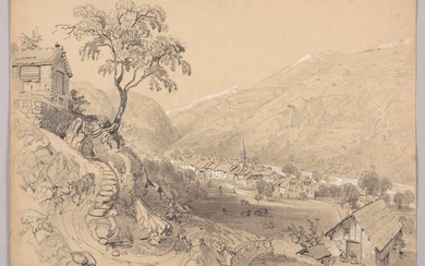 "FÉLIX BENOIST (1818-1896) View of Saint-Etienne-de-Tinée, Alpes-Maritimes Located ""St Etienne...