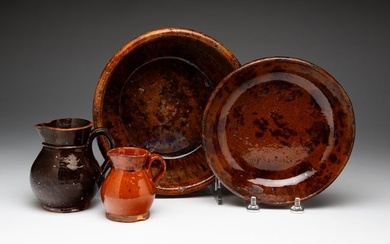 FOUR PIECES OF REDWARE.
