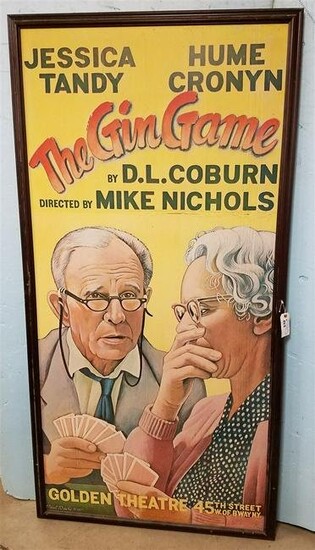 FRAMED 1977 THEATRE POSTER "THE GIN GAME" 78" X 37 1/2"