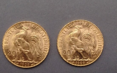 FRANCE - Deux pièces 20 F or - 1909 Toutes les pièces d'or sont conservées...