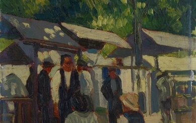 Giorgio Hinna (Roma, 1892 - Roma, 1946), Farmers at the market, 1929