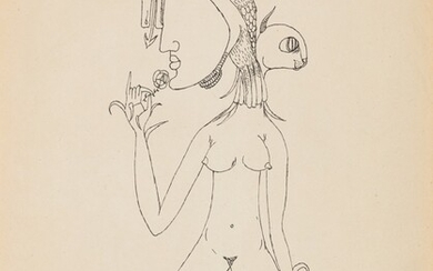 Femme au chat (Variation originale autour du thème de la femme rose-croix) , Victor Brauner