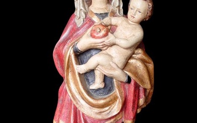 Figure carving, Geschnitzte antike Madonna mit Kind - 62 cm - Wood