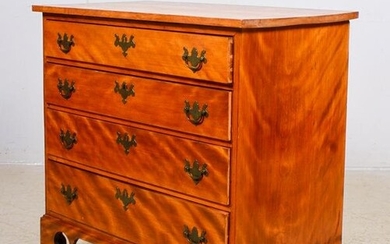 Figured birch 4 drawer Chippendale chest
