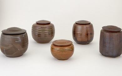 Five Donald Fletcher Glazed Ceramic Covered Jars