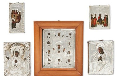 Five Russian icons with silver oklads