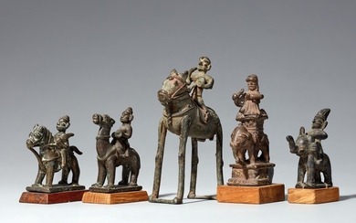 Five small Aurangabad and Karnataka copper alloy figures of riders. Central and Southern India. 18th/19th century