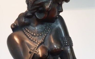 Fonderia Sacchi, Milano - Sculpture, Seated Female Nude "The Slave" - Bronze - First half 20th century
