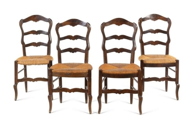 Four Louis XV Provincial Style Rush-Seat Side Chairs