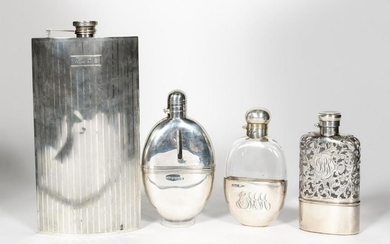 Four Sterling Silver Flasks, English and American