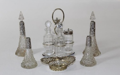 Four early 20th century silver mounted scent bottles of conical...