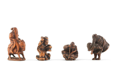 Four wood various figure netsuke