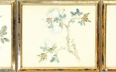Framed Japanese Silk Floral Watercolor Paintings