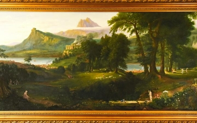 Framed Oil on Canvas Neo Classical Landscape Scene