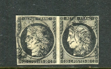 France 1849 - Rare pair of No. 3, date stamp postmark of 2 January 1849, signed Calves.
