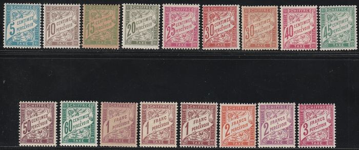 France 1893 - Postage-due stamps, complete set, rare and certified - Unificato NN.28/42 + 40A + 42A
