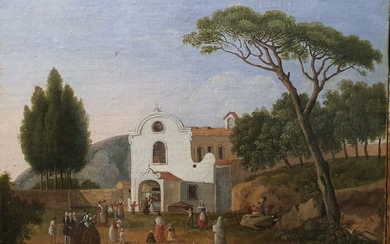Francesco Fergola ( 1801-1875) Attr.a - L'uscita dalla chiesa,Sorrento
