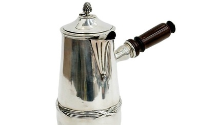 French 950 Sterling Silver Lidded Chocolate Pot Wood Handle circa 1900