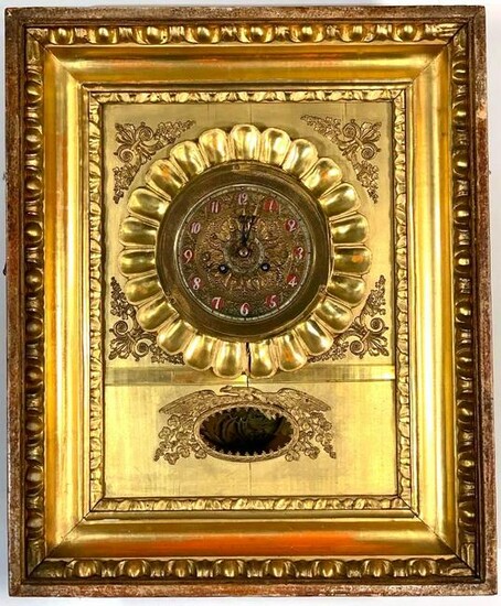 French Empire Wall Clock in Gilded Frame, Japy Feres &