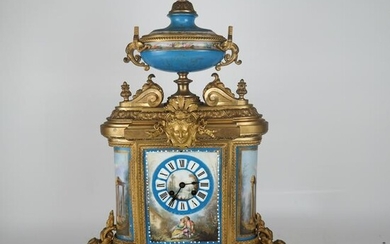 French Gilt Bronze & Porcelain Mantel Clock